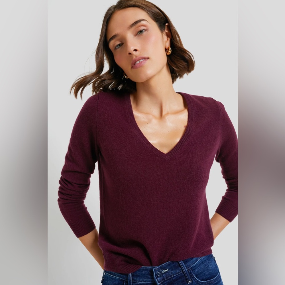 Tuckernuck 100% Cashmere v neck Oxblood Sweater size xs